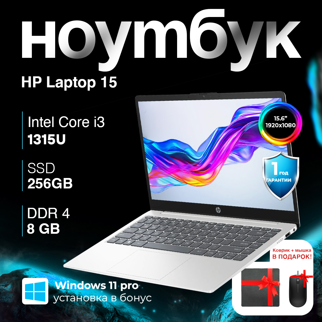 HP Laptop 15 15-fd0 / i3-1315U / 8 ГБ / SDD 256 ГБ /  15.6", Silver